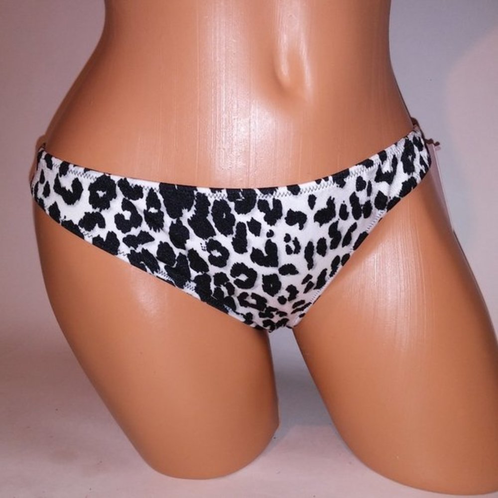 Victoria Secret Swim Bikini Bottom Black White‎ Leopard Shimmer Cheeky New